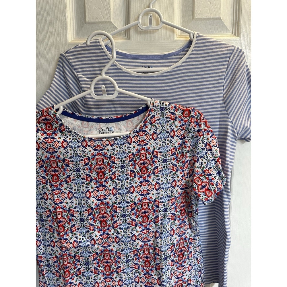Croft & Barrow Womens Classic Tee Bundle S 2pk Striped Medallion Cotton T-Shirts